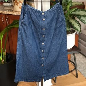 VINTAGE Northcrest  Button Front Denim MIDI Skirt with Pockets 100% Cotton